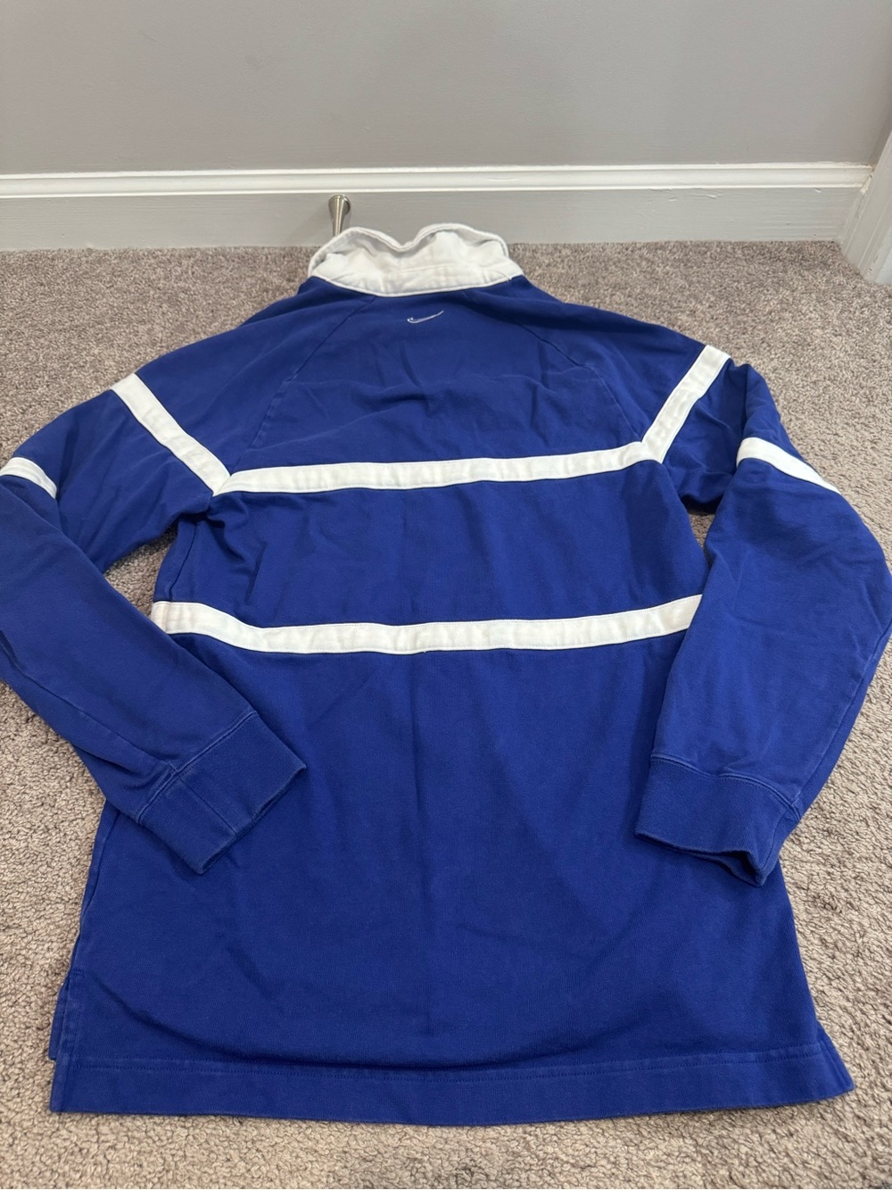 Nike Blue Rugby Shirt with White Collar and Trim - Picture 3 of 4